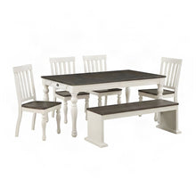Acacia and Mango Wood Farmhouse Kitchen Dining Table 6 Piece Set, White