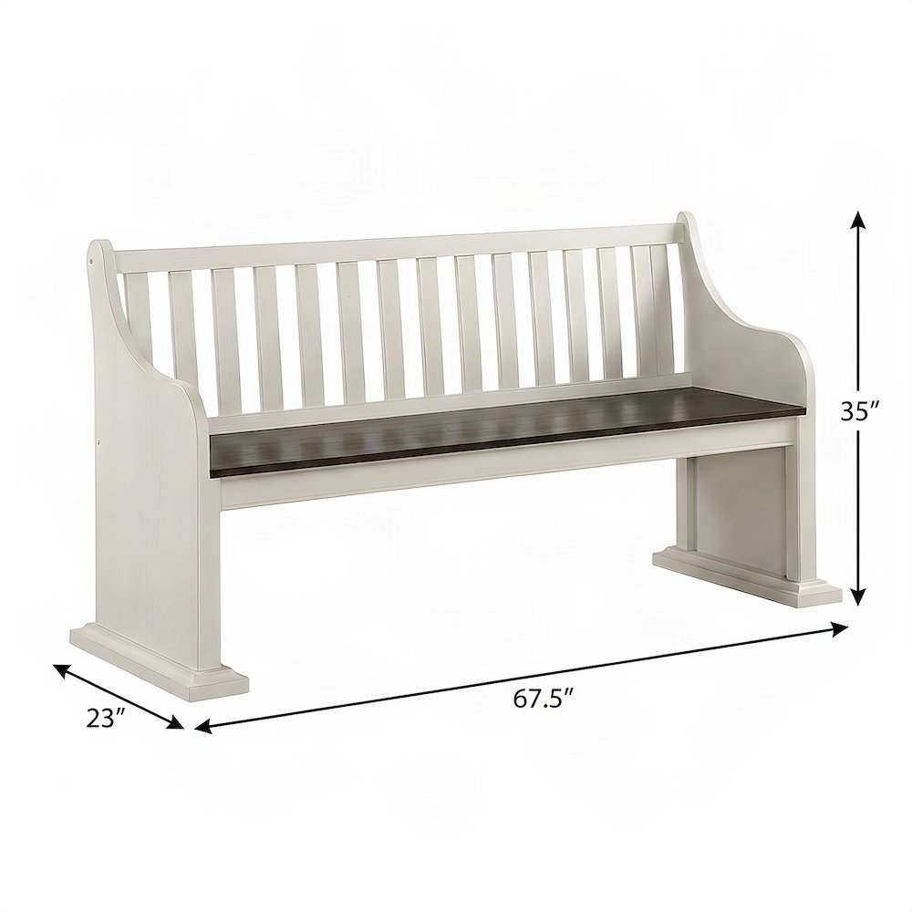 Farmhouse Wood Dining Bench with Backrest for Entryway or Kitchen Table, White
