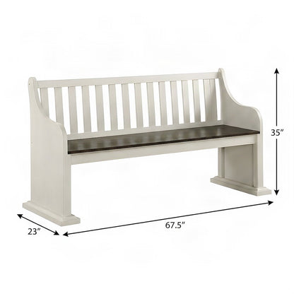 Farmhouse Wood Dining Bench with Backrest for Entryway or Kitchen Table, White