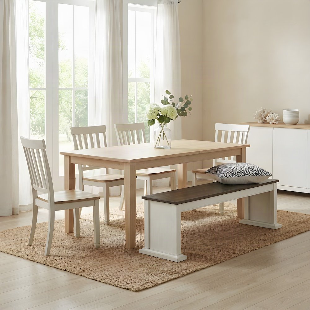Farmhouse Wood Dining Bench with Backrest for Entryway or Kitchen Table, White