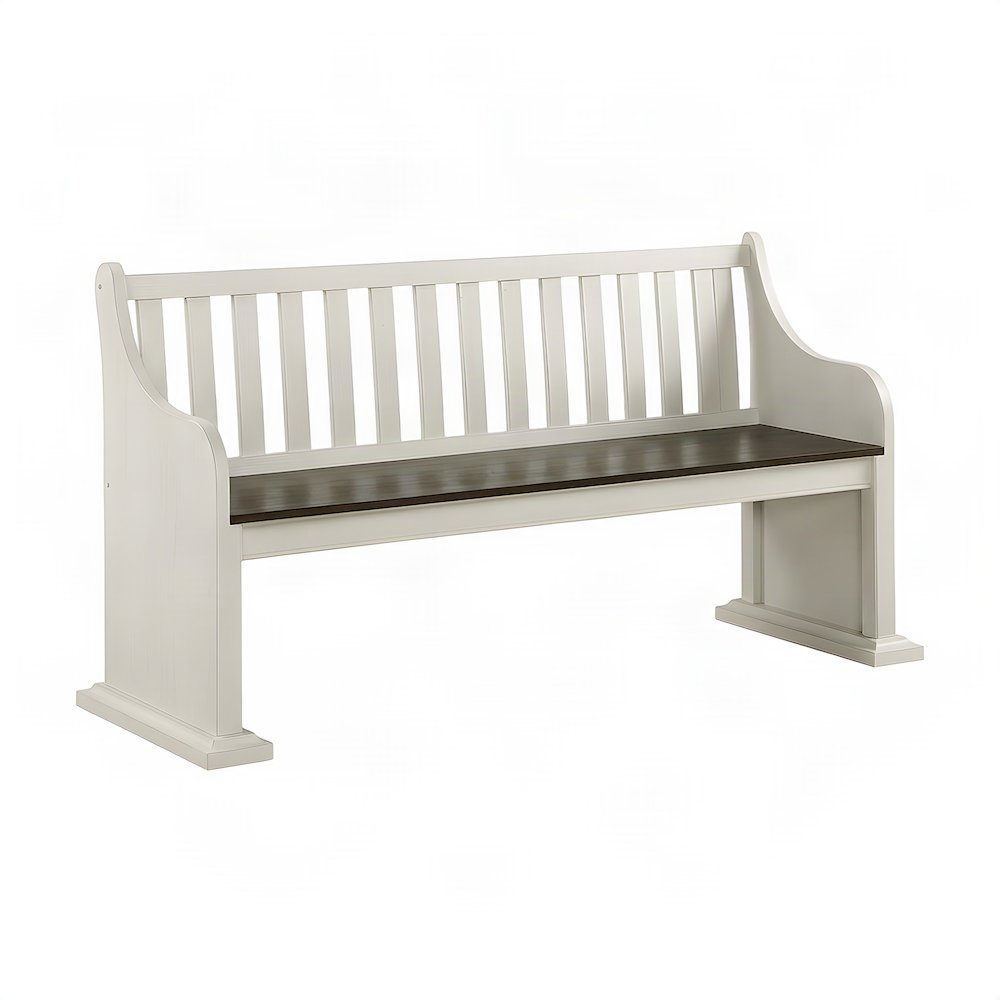 Farmhouse Wood Dining Bench with Backrest for Entryway or Kitchen Table, White