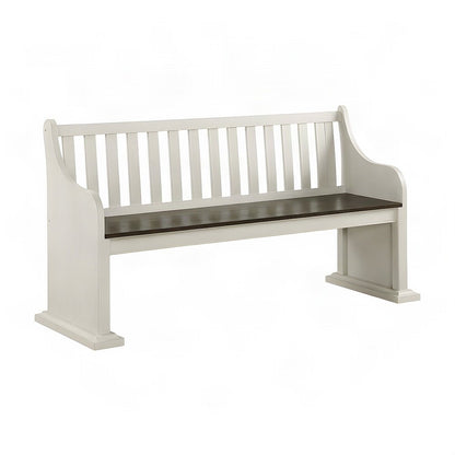 Farmhouse Wood Dining Bench with Backrest for Entryway or Kitchen Table, White