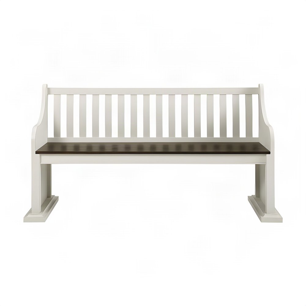 Farmhouse Wood Dining Bench with Backrest for Entryway or Kitchen Table, White