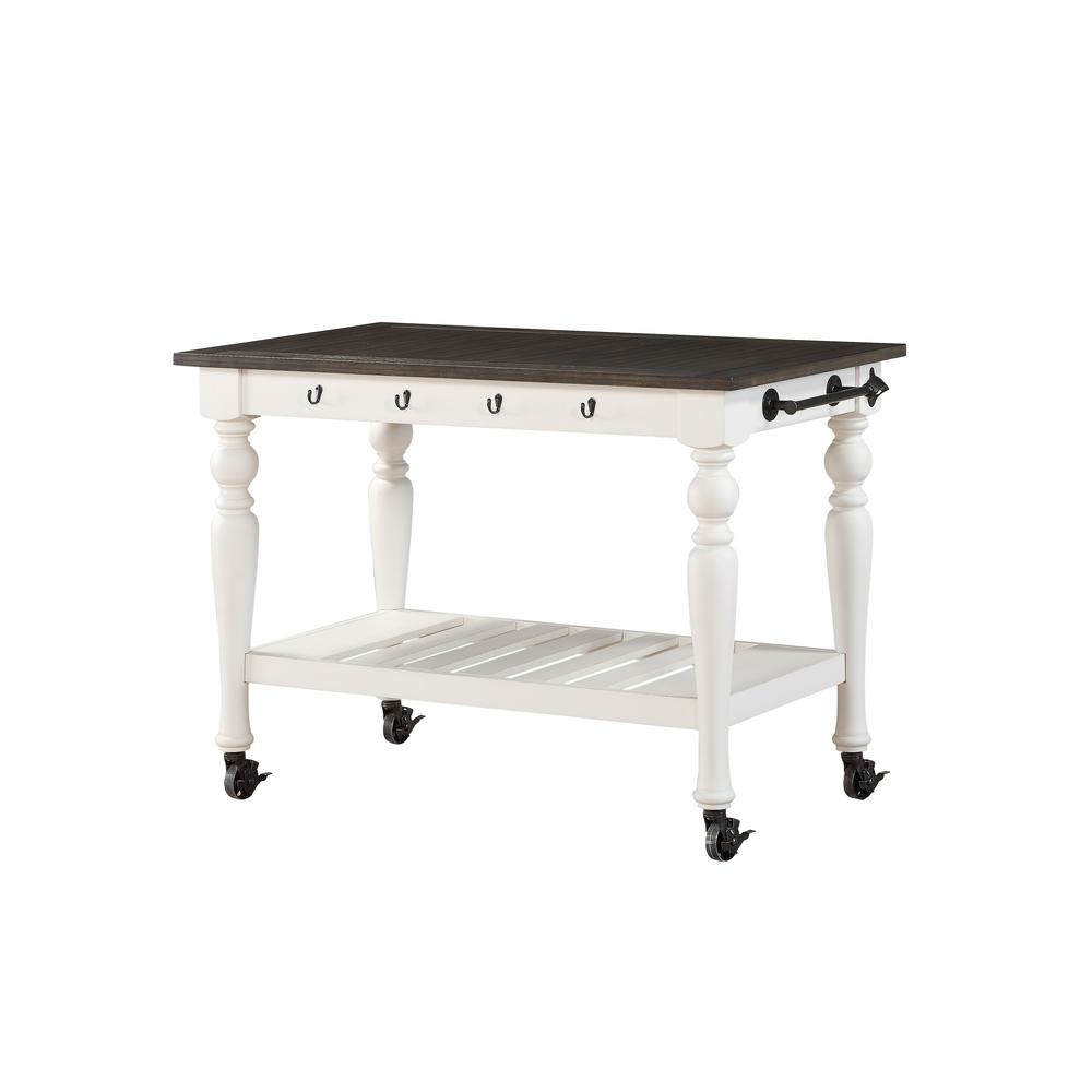 Kitchen Cart, Two-tone ivory and dark oak finish