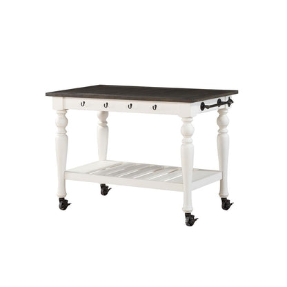 Kitchen Cart, Two-tone ivory and dark oak finish