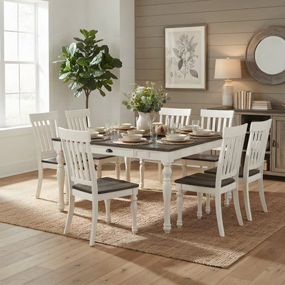 Acacia Veneer Farmhouse Dining Table with Chairs 7 Piece Set