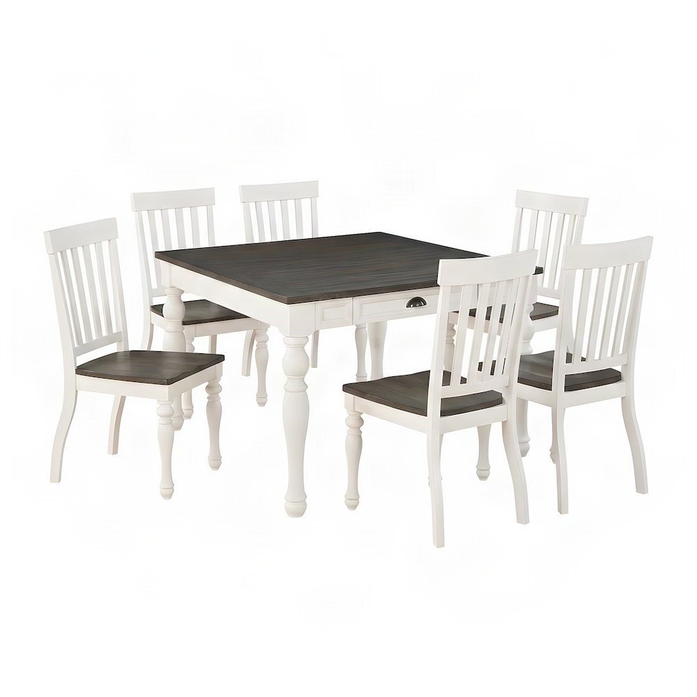 Acacia Veneer Farmhouse Dining Table with Chairs 7 Piece Set