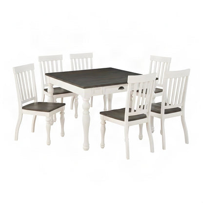 Acacia Veneer Farmhouse Dining Table with Chairs 7 Piece Set