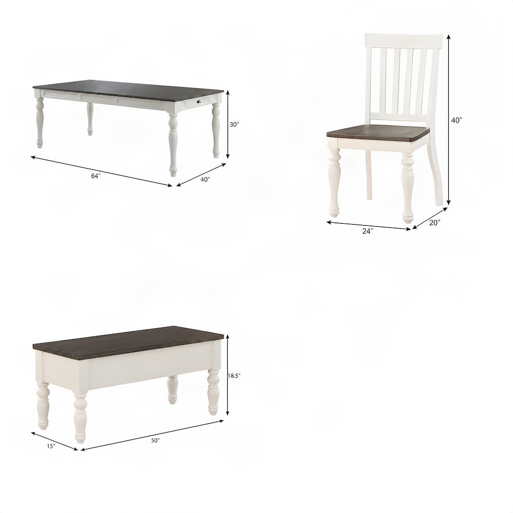Acacia Veneer Dining Table with Chairs, Two-Tone 6 Piece Set