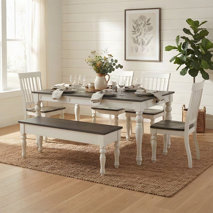 Acacia Veneer Dining Table with Chairs, Two-Tone 6 Piece Set