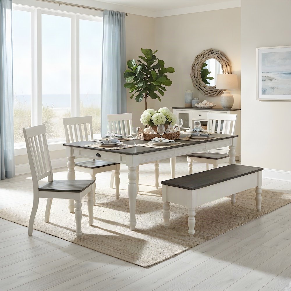 Acacia Veneer Dining Table with Chairs, Two-Tone 6 Piece Set