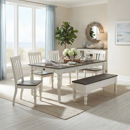 Acacia Veneer Dining Table with Chairs, Two-Tone 6 Piece Set