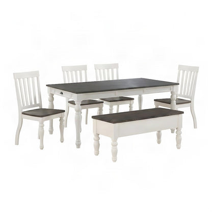 Acacia Veneer Dining Table with Chairs, Two-Tone 6 Piece Set