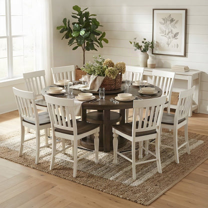 Acacia Mango Wood Counter Height Dining Table with Chairs 9 Piece Set, White
