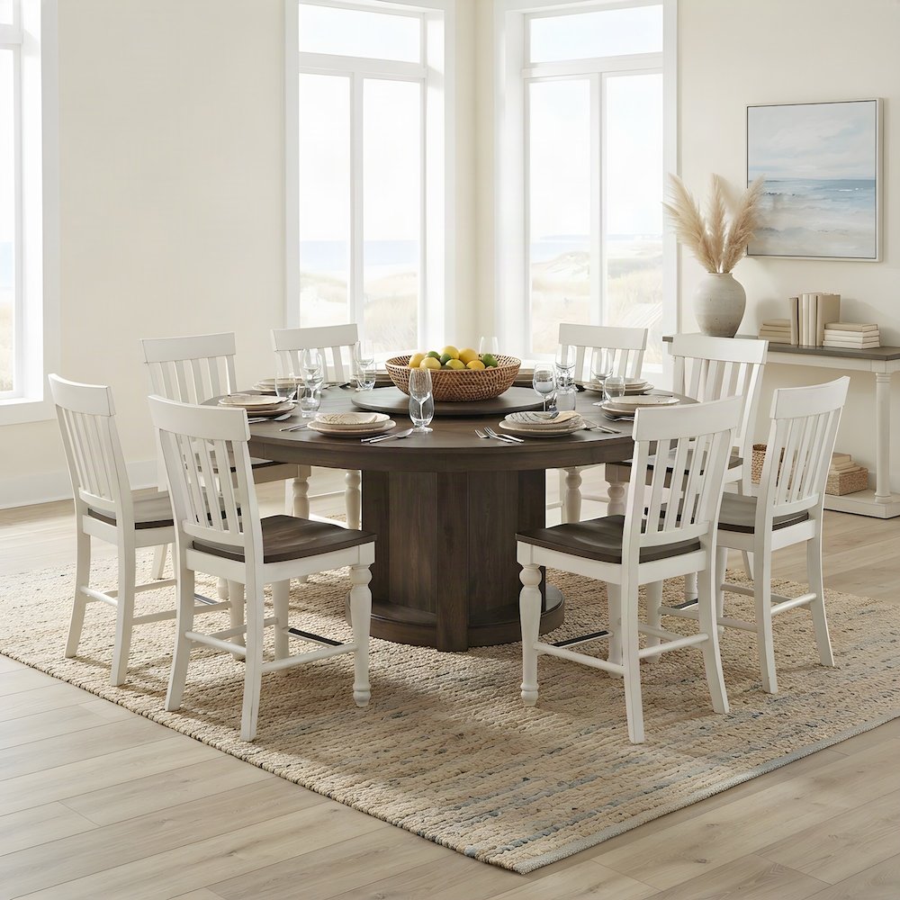 Acacia Mango Wood Counter Height Dining Table with Chairs 9 Piece Set, White