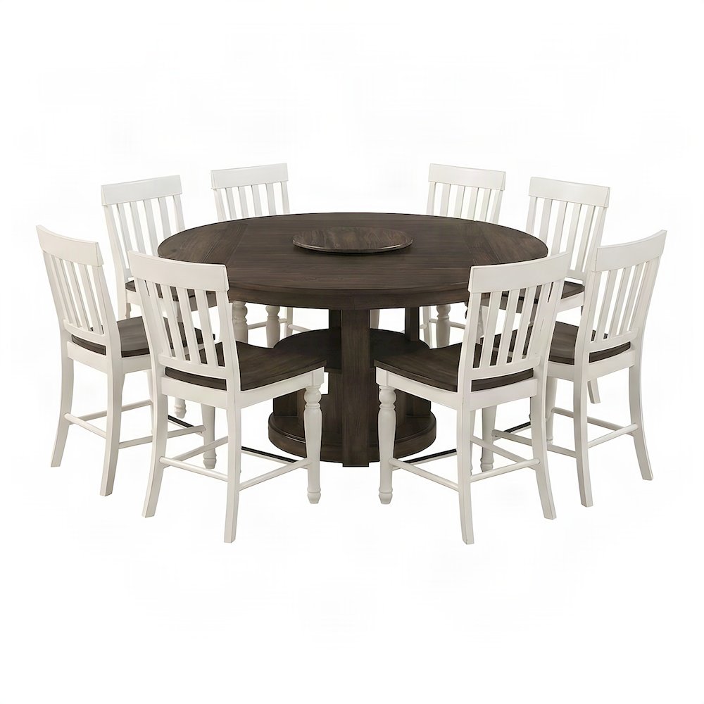 Acacia Mango Wood Counter Height Dining Table with Chairs 9 Piece Set, White