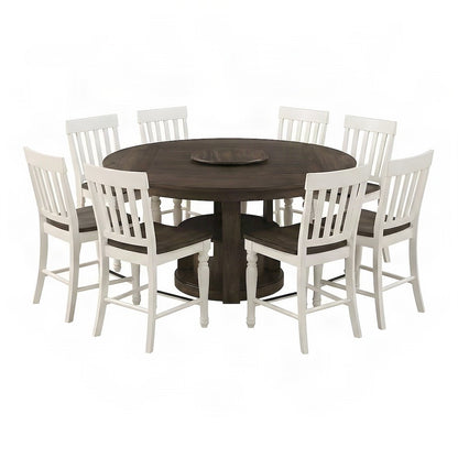 Acacia Mango Wood Counter Height Dining Table with Chairs 9 Piece Set, White