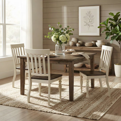 Asian Hardwood Upholstered Dining Chairs, Set of 2 Farmhouse Side