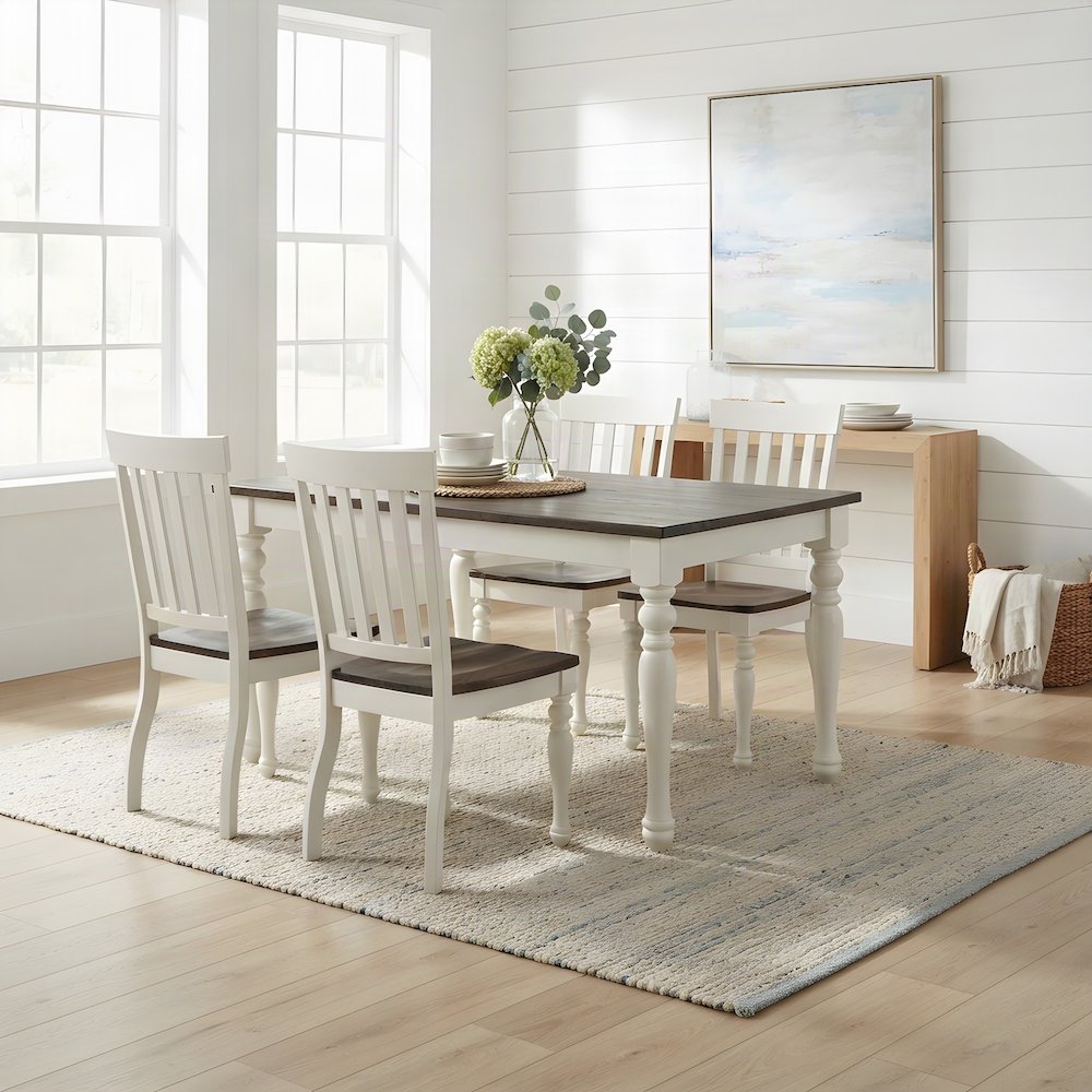 Asian Hardwood Upholstered Dining Chairs, Set of 2 Farmhouse Side