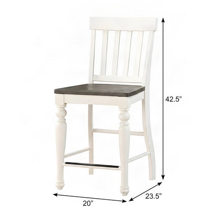 Two-Tone Acacia and Mango Wood Counter Bar Stool with Back, Kitchen Chair, White