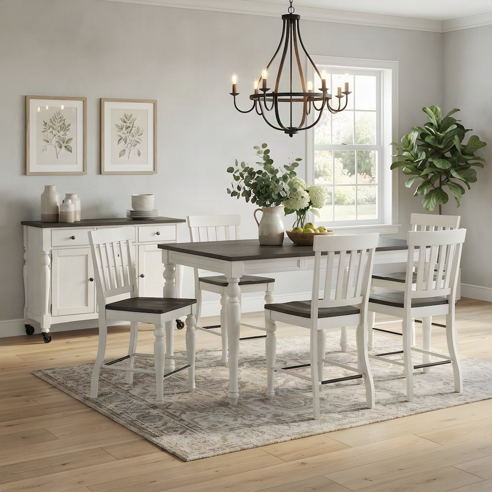 Two-Tone Acacia and Mango Wood Counter Bar Stool with Back, Kitchen Chair, White