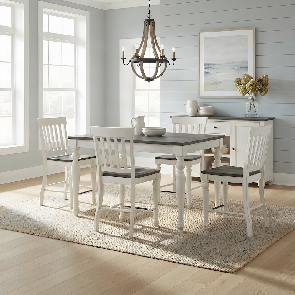 Two-Tone Acacia and Mango Wood Counter Bar Stool with Back, Kitchen Chair, White