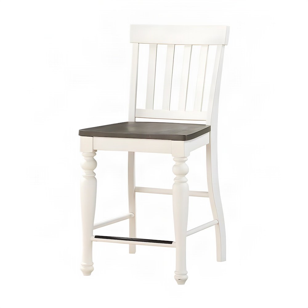 Two-Tone Acacia and Mango Wood Counter Bar Stool with Back, Kitchen Chair, White