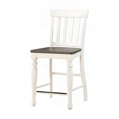 Two-Tone Acacia and Mango Wood Counter Bar Stool with Back, Kitchen Chair, White