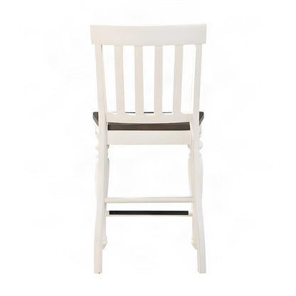 Two-Tone Acacia and Mango Wood Counter Bar Stool with Back, Kitchen Chair, White