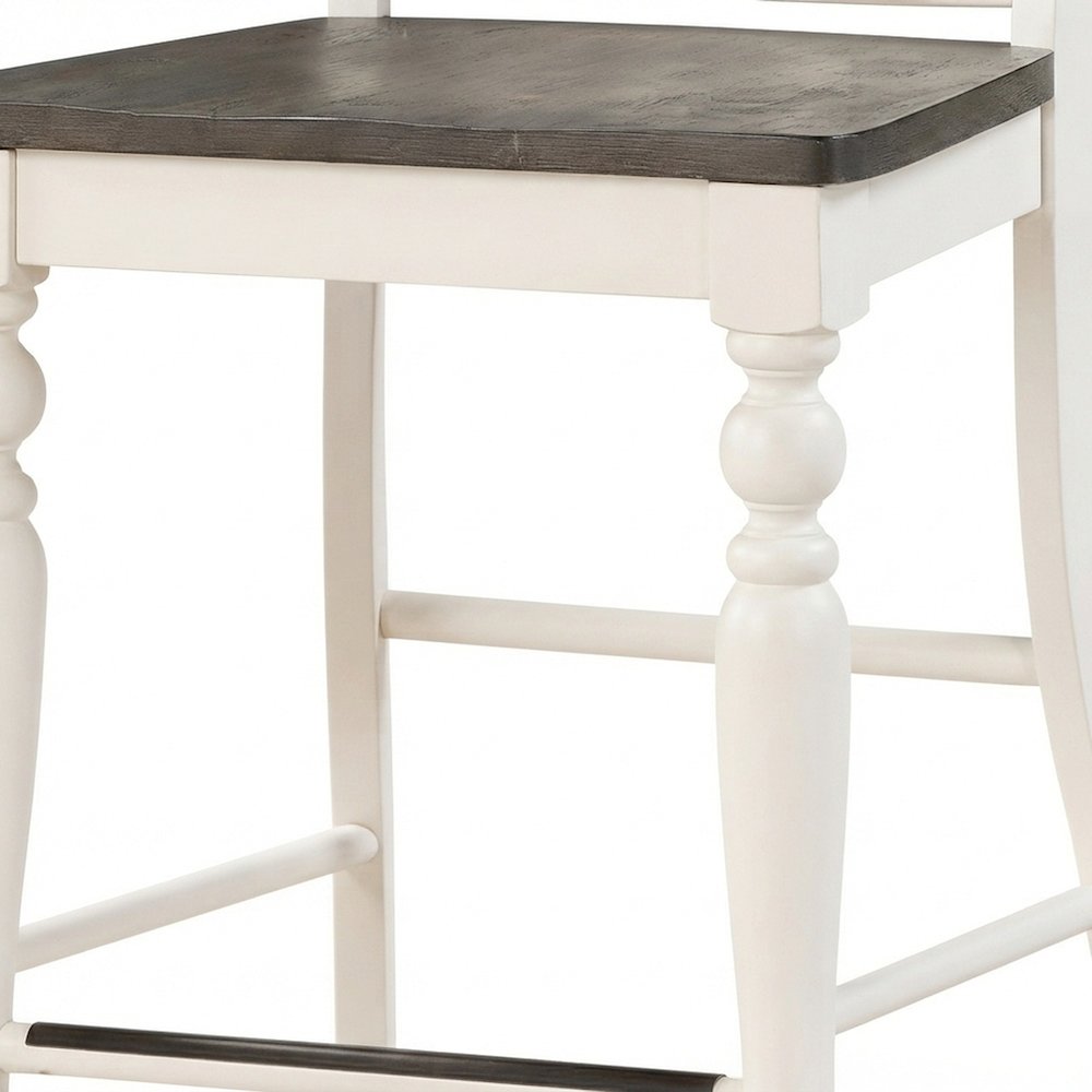 Two-Tone Acacia and Mango Wood Counter Bar Stool with Back, Kitchen Chair, White