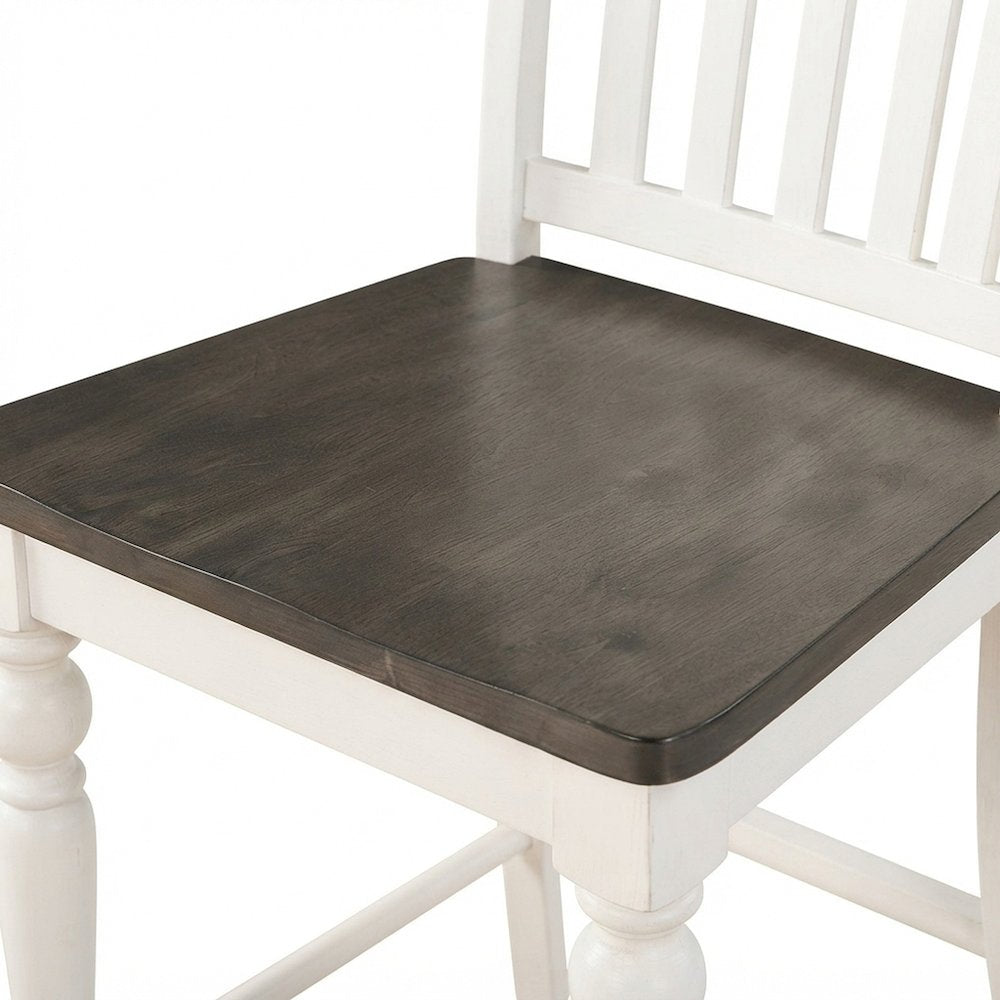 Two-Tone Acacia and Mango Wood Counter Bar Stool with Back, Kitchen Chair, White