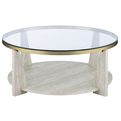 Wanda 42″ Round Glass Top Coffee Table with Casters