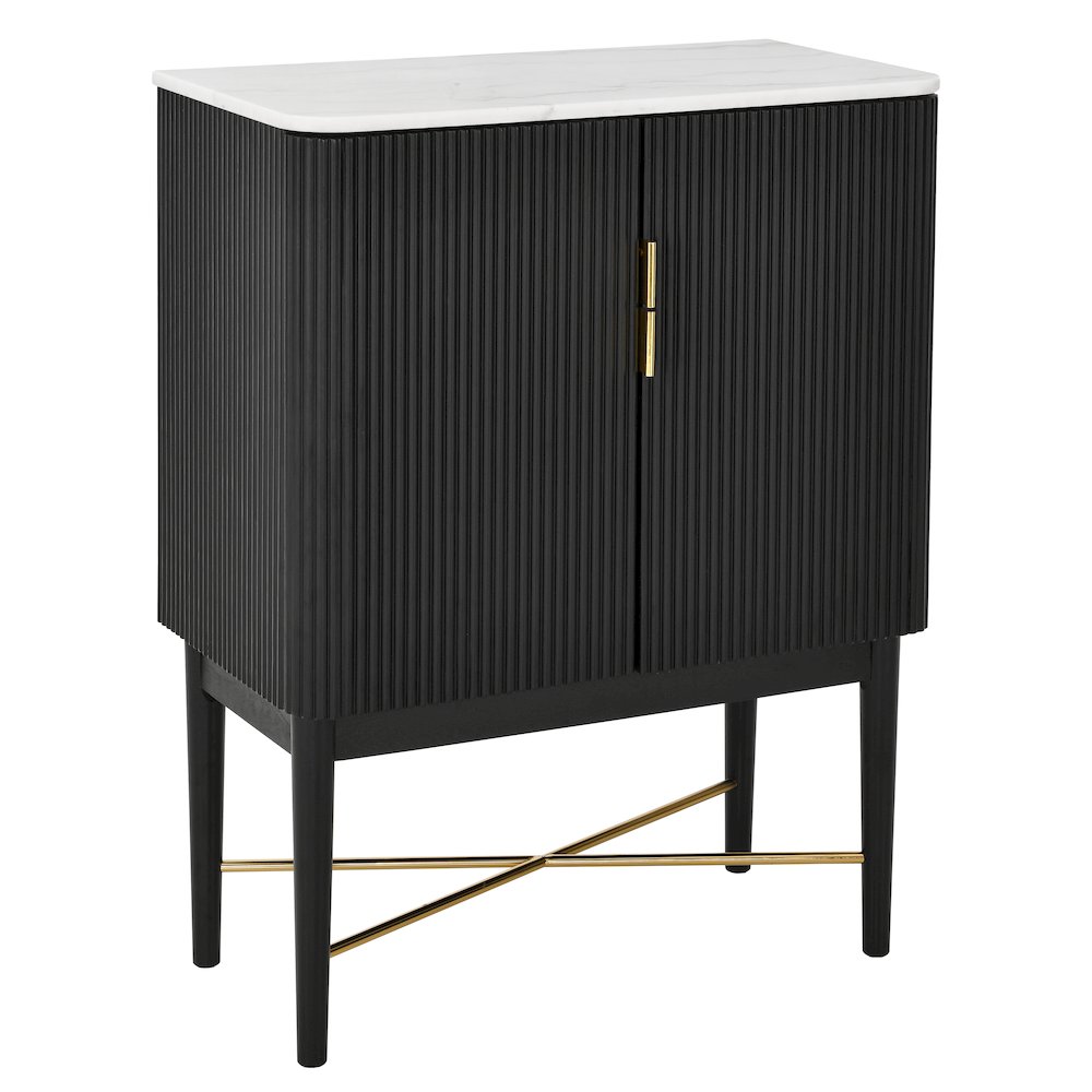Vida Marble Top WIne Cabinet, Black Finish
