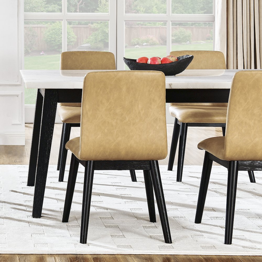 Vida 5-Piece White Marble Dining Set, Black Finish