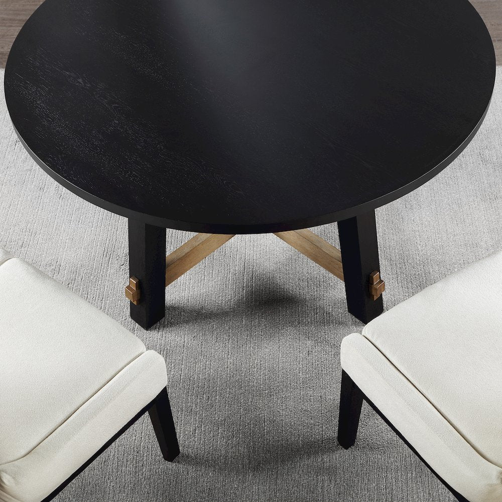 Aubrey 5-Piece 54" Round Dining Table with 4 Upholstered Parsons Chairs, Black