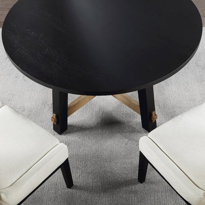 Aubrey 5-Piece 54" Round Dining Table with 4 Upholstered Parsons Chairs, Black