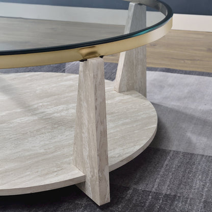 Wanda 42″ Round Glass Top Coffee Table with Casters