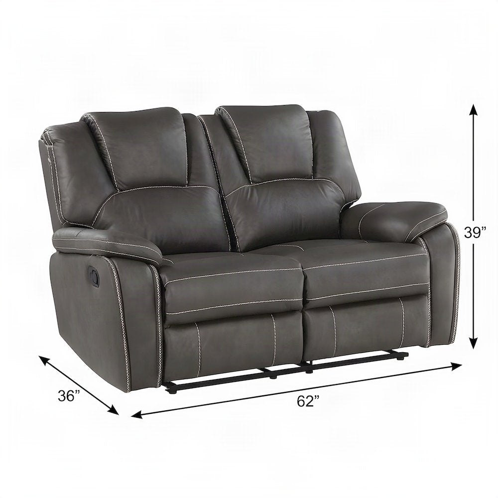 Faux Leather Manual Dual Recliner Loveseat Sofa, Small Love Seat Couch, Gray
