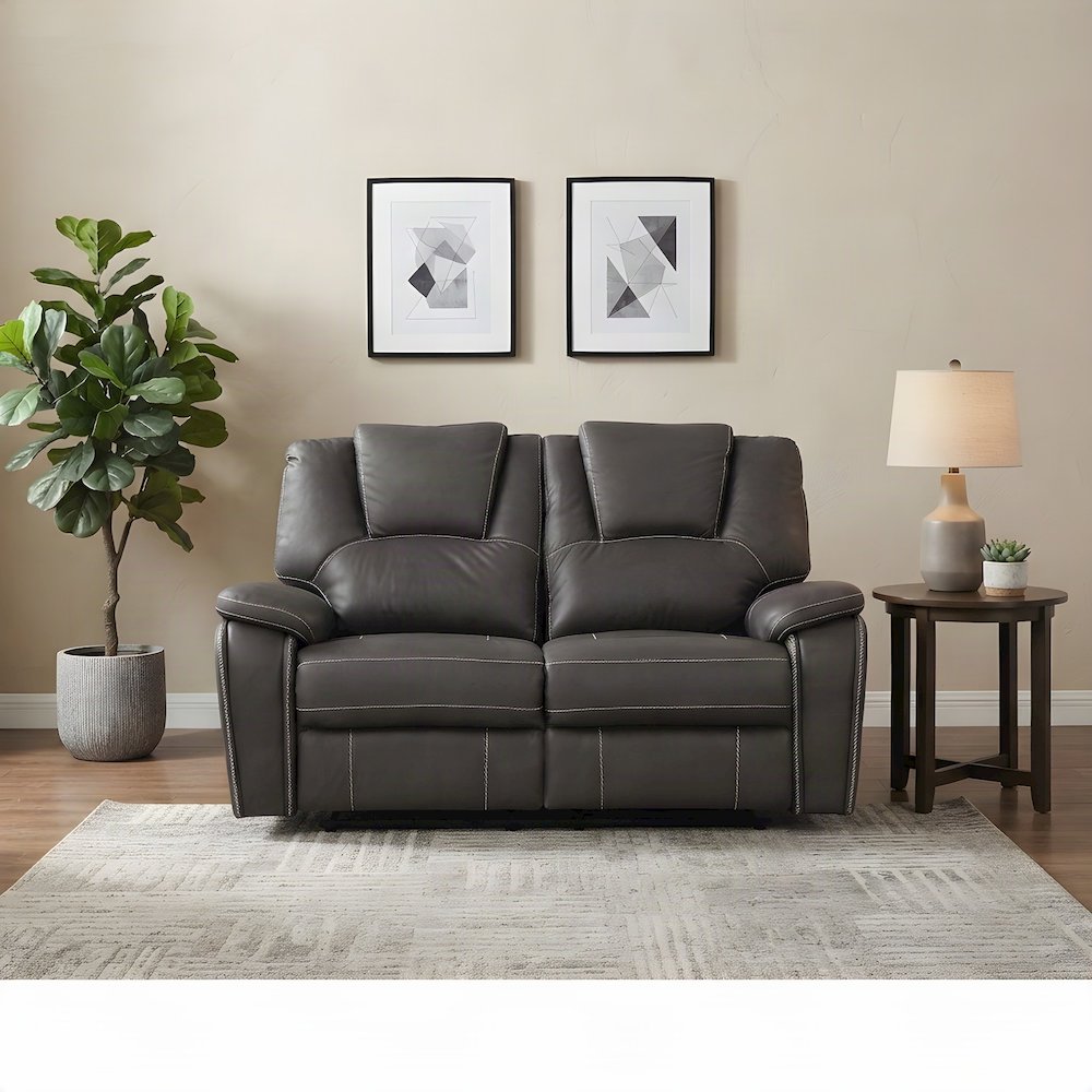 Faux Leather Manual Dual Recliner Loveseat Sofa, Small Love Seat Couch, Gray