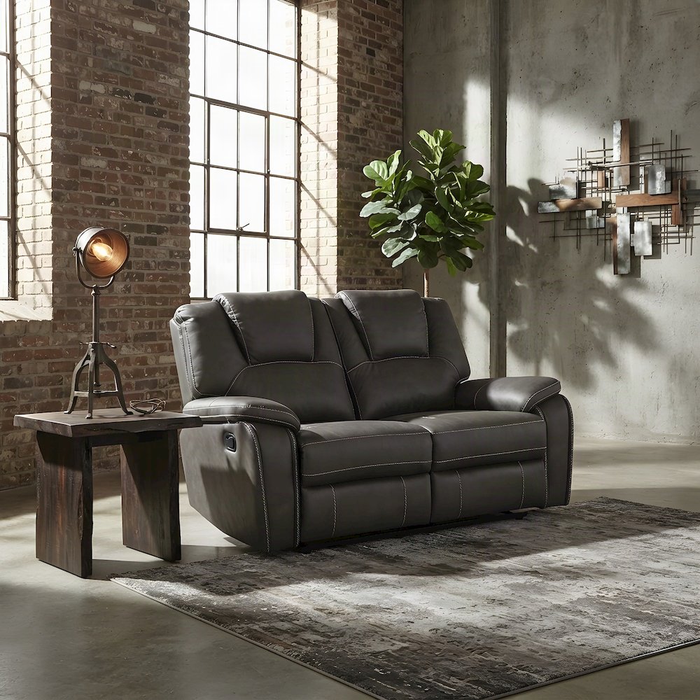 Faux Leather Manual Dual Recliner Loveseat Sofa, Small Love Seat Couch, Gray