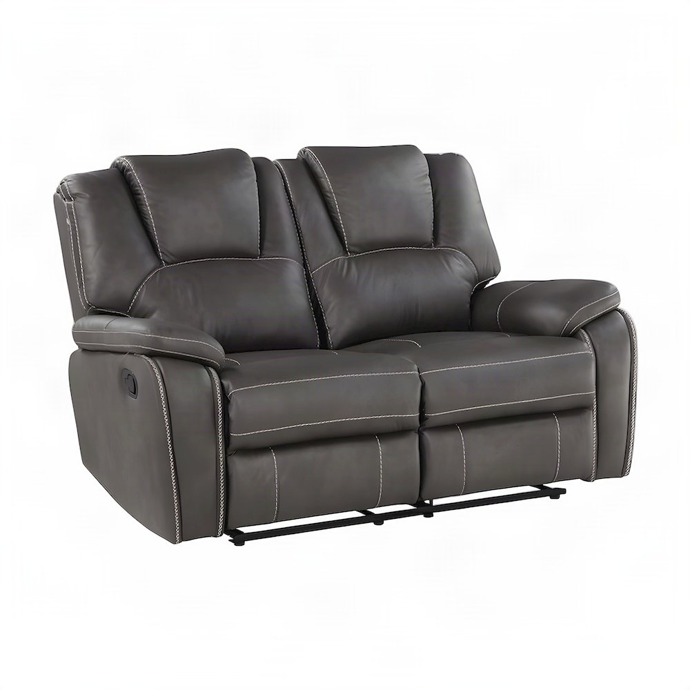 Faux Leather Manual Dual Recliner Loveseat Sofa, Small Love Seat Couch, Gray