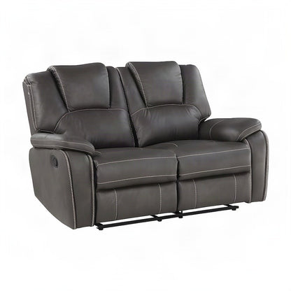 Faux Leather Manual Dual Recliner Loveseat Sofa, Small Love Seat Couch, Gray