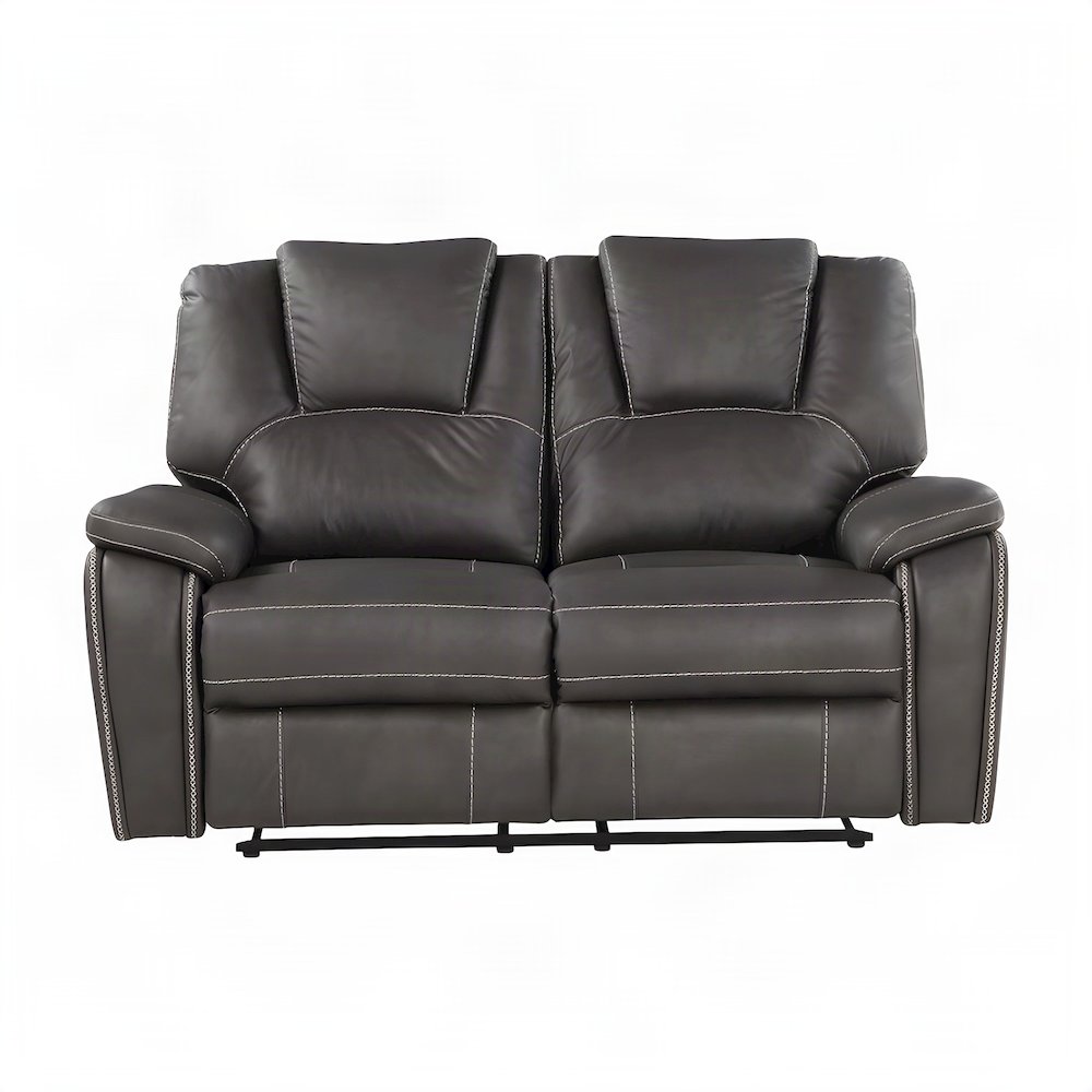 Faux Leather Manual Dual Recliner Loveseat Sofa, Small Love Seat Couch, Gray