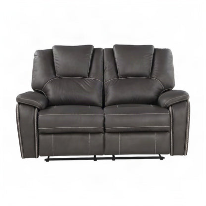 Faux Leather Manual Dual Recliner Loveseat Sofa, Small Love Seat Couch, Gray