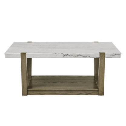 Perth White Marble Cocktail Table with Casters