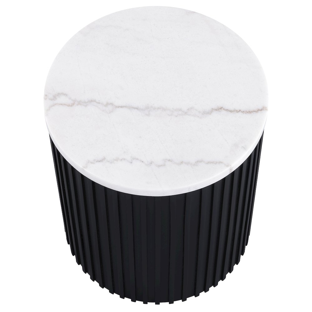 Colvin Round White Marble Top Table Set, Black Finish