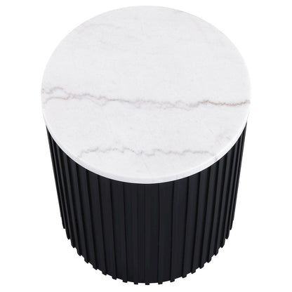 Colvin Round White Marble Top Table Set, Black Finish