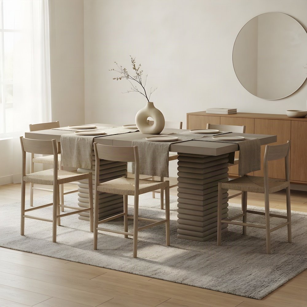 Extendable Rubberwood Counter Height Dining and Bar Table with Leaf, Gray