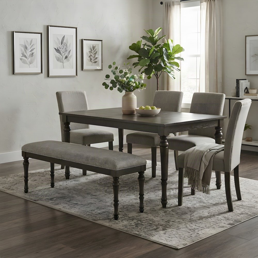 Rubberwood Modern Farmhouse Dining Bench and Entryway Wood Bench Seat, Brown