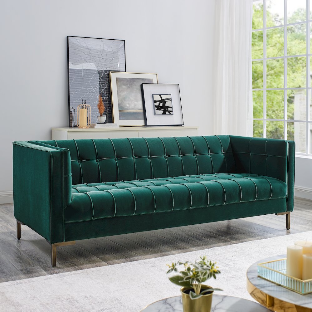 Isaac Green Velvet Sofa